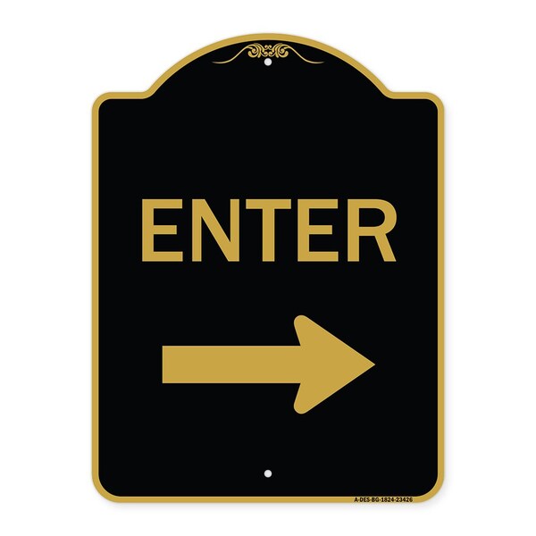 Signmission Parking Lot Sign Enter Sign Right Arrow, Black & Gold Aluminum Sign, 18" x 24", BG-1824-23426 A-DES-BG-1824-23426 - main